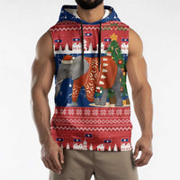 Laos Christmas Sleeveless Hoodie with Festive Elephant Design and Holiday Village Pattern - Wonder Print Shop