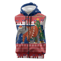 Laos Christmas Sleeveless Zip Hoodie with Festive Elephant Design and Holiday Village Pattern - Wonder Print Shop