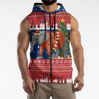 Laos Christmas Sleeveless Zip Hoodie with Festive Elephant Design and Holiday Village Pattern - Wonder Print Shop