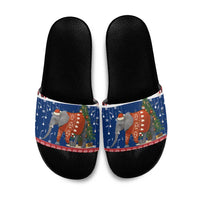 Laos Christmas Slide Sandals with Festive Elephant Design and Holiday Village Pattern - Wonder Print Shop