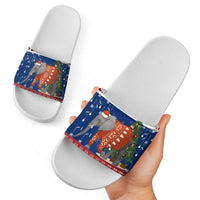 Laos Christmas Slide Sandals with Festive Elephant Design and Holiday Village Pattern - Wonder Print Shop