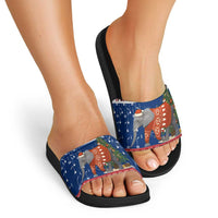Laos Christmas Slide Sandals with Festive Elephant Design and Holiday Village Pattern - Wonder Print Shop