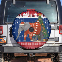 Laos Christmas Spare Tire Cover with Festive Elephant Design and Holiday Village Pattern - Wonder Print Shop