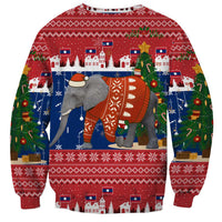 Laos Christmas Sweatshirt with Festive Elephant Design and Holiday Village Pattern - Wonder Print Shop