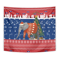 Laos Christmas Tapestry with Festive Elephant Design and Holiday Village Pattern - Wonder Print Shop