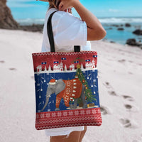 Laos Christmas Tote Bag with Festive Elephant Design and Holiday Village Pattern - Wonder Print Shop