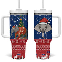 Laos Christmas Tumbler With Handle with Festive Elephant Design and Holiday Village Pattern - Wonder Print Shop