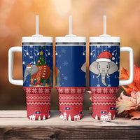 Laos Christmas Tumbler With Handle with Festive Elephant Design and Holiday Village Pattern - Wonder Print Shop