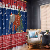 Laos Christmas Window Curtain with Festive Elephant Design and Holiday Village Pattern - Wonder Print Shop