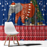 Laos Christmas Window Curtain with Festive Elephant Design and Holiday Village Pattern - Wonder Print Shop