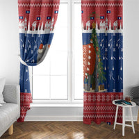 Laos Christmas Window Curtain with Festive Elephant Design and Holiday Village Pattern - Wonder Print Shop