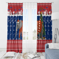 Laos Christmas Window Curtain with Festive Elephant Design and Holiday Village Pattern - Wonder Print Shop
