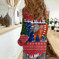 Laos Christmas Women Casual Shirt with Festive Elephant Design and Holiday Village Pattern - Wonder Print Shop