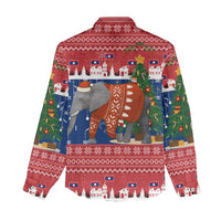 Laos Christmas Women Casual Shirt with Festive Elephant Design and Holiday Village Pattern - Wonder Print Shop