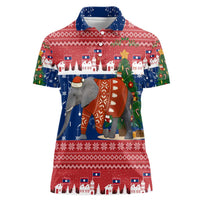 Laos Christmas Women Polo Shirt with Festive Elephant Design and Holiday Village Pattern - Wonder Print Shop