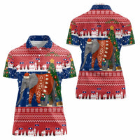 Laos Christmas Women Polo Shirt with Festive Elephant Design and Holiday Village Pattern - Wonder Print Shop