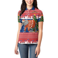 Laos Christmas Women Polo Shirt with Festive Elephant Design and Holiday Village Pattern - Wonder Print Shop