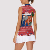 Laos Christmas Women Sleeveless Polo Shirt with Festive Elephant Design and Holiday Village Pattern - Wonder Print Shop