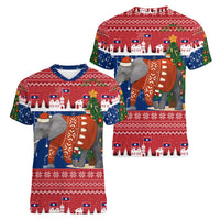 Laos Christmas Women V-Neck T-Shirt with Festive Elephant Design and Holiday Village Pattern - Wonder Print Shop