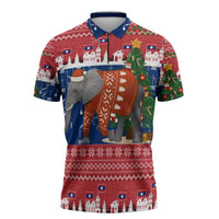 Laos Christmas Zipper Polo Shirt with Festive Elephant Design and Holiday Village Pattern - Wonder Print Shop