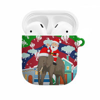 Laos Christmas AirPods Case with Santa Riding Elephant and Festive Flag Pattern - Wonder Print Shop