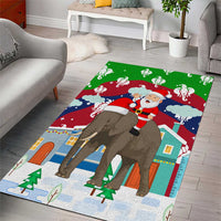 Laos Christmas Area Rug with Santa Riding Elephant and Festive Flag Pattern - Wonder Print Shop