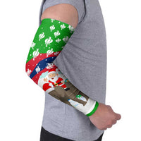 Laos Christmas Arm Sleeves with Santa Riding Elephant and Festive Flag Pattern - Wonder Print Shop