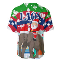 Laos Christmas Baseball Jersey with Santa Riding Elephant and Festive Flag Pattern - Wonder Print Shop