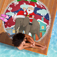 Laos Christmas Beach Blanket with Santa Riding Elephant and Festive Flag Pattern - Wonder Print Shop