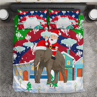 Laos Christmas Bedding Set with Santa Riding Elephant and Festive Flag Pattern - Wonder Print Shop