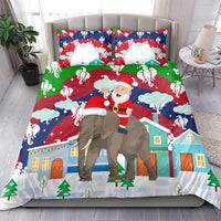 Laos Christmas Bedding Set with Santa Riding Elephant and Festive Flag Pattern - Wonder Print Shop