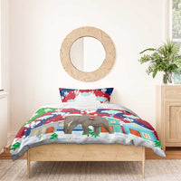 Laos Christmas Bedding Set with Santa Riding Elephant and Festive Flag Pattern - Wonder Print Shop