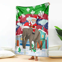 Laos Christmas Blanket with Santa Riding Elephant and Festive Flag Pattern - Wonder Print Shop