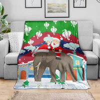 Laos Christmas Blanket with Santa Riding Elephant and Festive Flag Pattern - Wonder Print Shop
