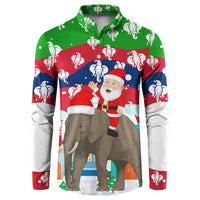 Laos Christmas Button Sweatshirt with Santa Riding Elephant and Festive Flag Pattern - Wonder Print Shop