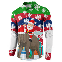 Laos Christmas Button Sweatshirt with Santa Riding Elephant and Festive Flag Pattern - Wonder Print Shop