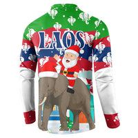 Laos Christmas Button Sweatshirt with Santa Riding Elephant and Festive Flag Pattern - Wonder Print Shop