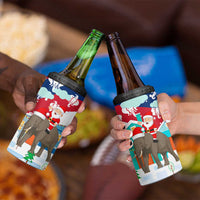 Laos Christmas 4 in 1 Can Cooler Tumbler with Santa Riding Elephant and Festive Flag Pattern - Wonder Print Shop