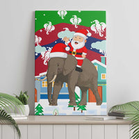 Laos Christmas Canvas Wall Art with Santa Riding Elephant and Festive Flag Pattern - Wonder Print Shop