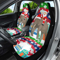 Laos Christmas Car Seat Cover with Santa Riding Elephant and Festive Flag Pattern - Wonder Print Shop