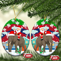 Laos Christmas Ceramic Ornament with Santa Riding Elephant and Festive Flag Pattern - Wonder Print Shop