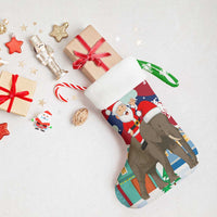 Laos Christmas Stocking with Santa Riding Elephant and Festive Flag Pattern - Wonder Print Shop