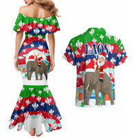 Laos Christmas Couples Matching Mermaid Dress and Hawaiian Shirt with Santa Riding Elephant and Festive Flag Pattern - Wonder Print Shop