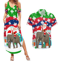 Laos Christmas Couples Matching Summer Maxi Dress and Hawaiian Shirt with Santa Riding Elephant and Festive Flag Pattern - Wonder Print Shop
