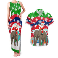 Laos Christmas Couples Matching Tank Maxi Dress and Hawaiian Shirt with Santa Riding Elephant and Festive Flag Pattern - Wonder Print Shop
