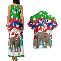 Laos Christmas Couples Matching Tank Maxi Dress and Hawaiian Shirt with Santa Riding Elephant and Festive Flag Pattern - Wonder Print Shop