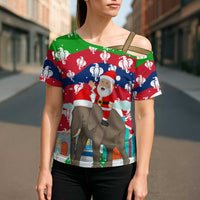 Laos Christmas Cross Shoulder Shirt with Santa Riding Elephant and Festive Flag Pattern - Wonder Print Shop