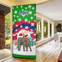 Laos Christmas Door Cover with Santa Riding Elephant and Festive Flag Pattern - Wonder Print Shop