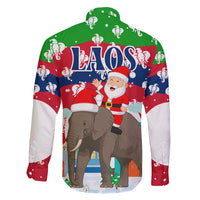 Laos Christmas Family Matching Long Sleeve Bodycon Dress and Hawaiian Shirt with Santa Riding Elephant and Festive Flag Pattern - Wonder Print Shop