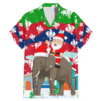 Laos Christmas Family Matching Mermaid Dress and Hawaiian Shirt with Santa Riding Elephant and Festive Flag Pattern - Wonder Print Shop